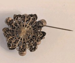 Vintage Aurora Borealis Rhinestone Brooch Domed Filigree Smoky Blue European