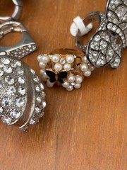 Vintage rhinestone and pearl rings, lot of 10, now size fits all