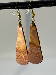 Natural Banded Onyx Gold French Wire Long Earrings lightweight! Red Yellow Pink