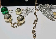 12 Prs Vintage Pierced Earrings Studs Fishhook Dangle Drop Hoops Mixed Lot