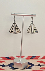 Vintage ALIA Mexico Abalone Inlay on White Enamel Alpaca Silver Dangle Earrings
