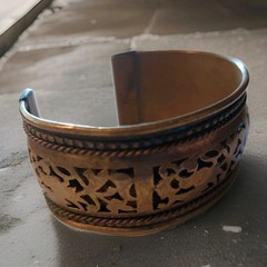 VTG Pierced Brass Cuff Bracelet India Filigree Chunky Statement Jewelry 29.4 gr