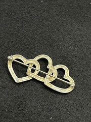 Tiffany & Co Triple Heart Brooch Pin Sterling Silver 925 Open Heart Design 1984