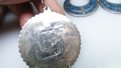 Large Mexican Sterling Inlaid Dangle Pierced Earrings Signed 2pr Lot
