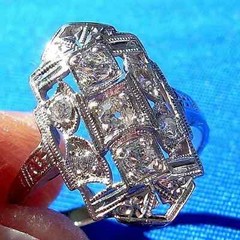 Original EARTH MINED DIAMOND Deco Engagement Ring Vintage Style 14K WHITE GOLD 6