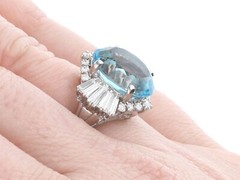 Vintage 1990s 7.75Ct Aquamarine and 1.65Ct Diamond Platinum Cocktail Ring