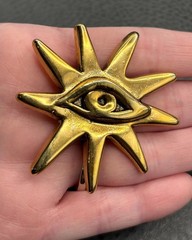 Scooter Paris Vintage Gold Tone Sun Evil Eye Brooch Pin 1980s Celestial Mystical