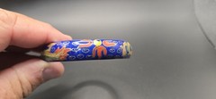VTG Chinese Cloisonné Bangle Bracelet Blue With Multi Color Painted Designs