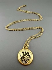 Vintage Monogram Necklace Victorian Revival Pendant Gold Tone 36”