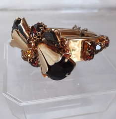 Vintg Carnegie, Caviness, Hobe Unsigned Rhinestone Clamper Bracelet Earrings Set