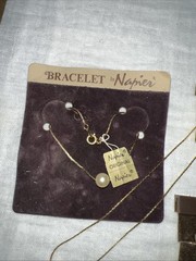 VTG NOS Napier Faux Pearl Jewelry Set Necklace Bracelet Pierced Earrings NWT