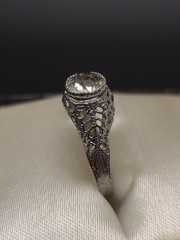 Antique / Vintage Art Deco Filigree Ring Clear Glass Stone Size 6.5 Silver Tone