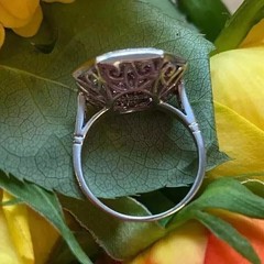Art Deco Style Lab Created Diamond & Ruby 14K White Gold Finish Engagement Ring