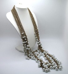 Vintage RJ Graziano 4-strand faux pearl and goldtone chain statement necklace