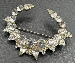 Vintage Unique Large 2.5” Pot Metal Art Deco Rhinestone Crescent Brooch Pin