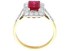 Antique Synthetic Ruby and 0.78 Ct Diamond, 18k Yellow Gold Dress Ring