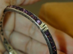 Sterling Art Deco Channel Set Purple Paste Rhinestone Bangle Bracelet #2 Hinged