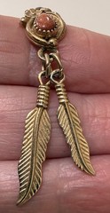 Vintage Southwestern Wm Wheeler WMCO Goldstone Gold Tone Feather Dangle Earrings