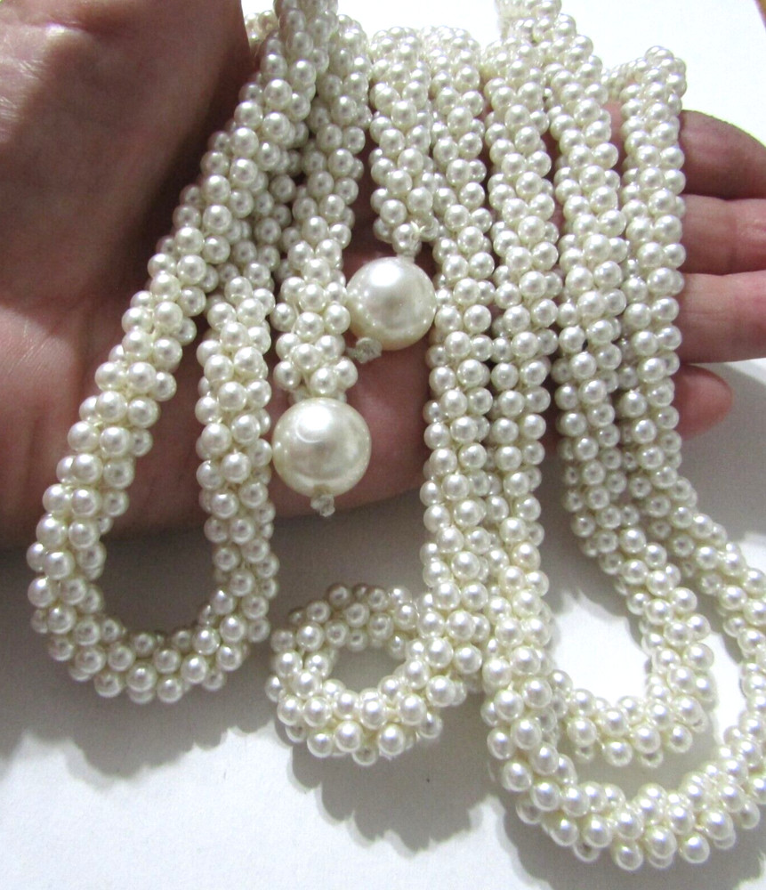 Faux Pearl Woven Flapper Necklace or Belt 10mm*62 inch