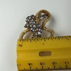 Vtg MCM Gold Tone AB Crystals Rhinestones Stylize Ribbon Textured Gold Tone 2.5”