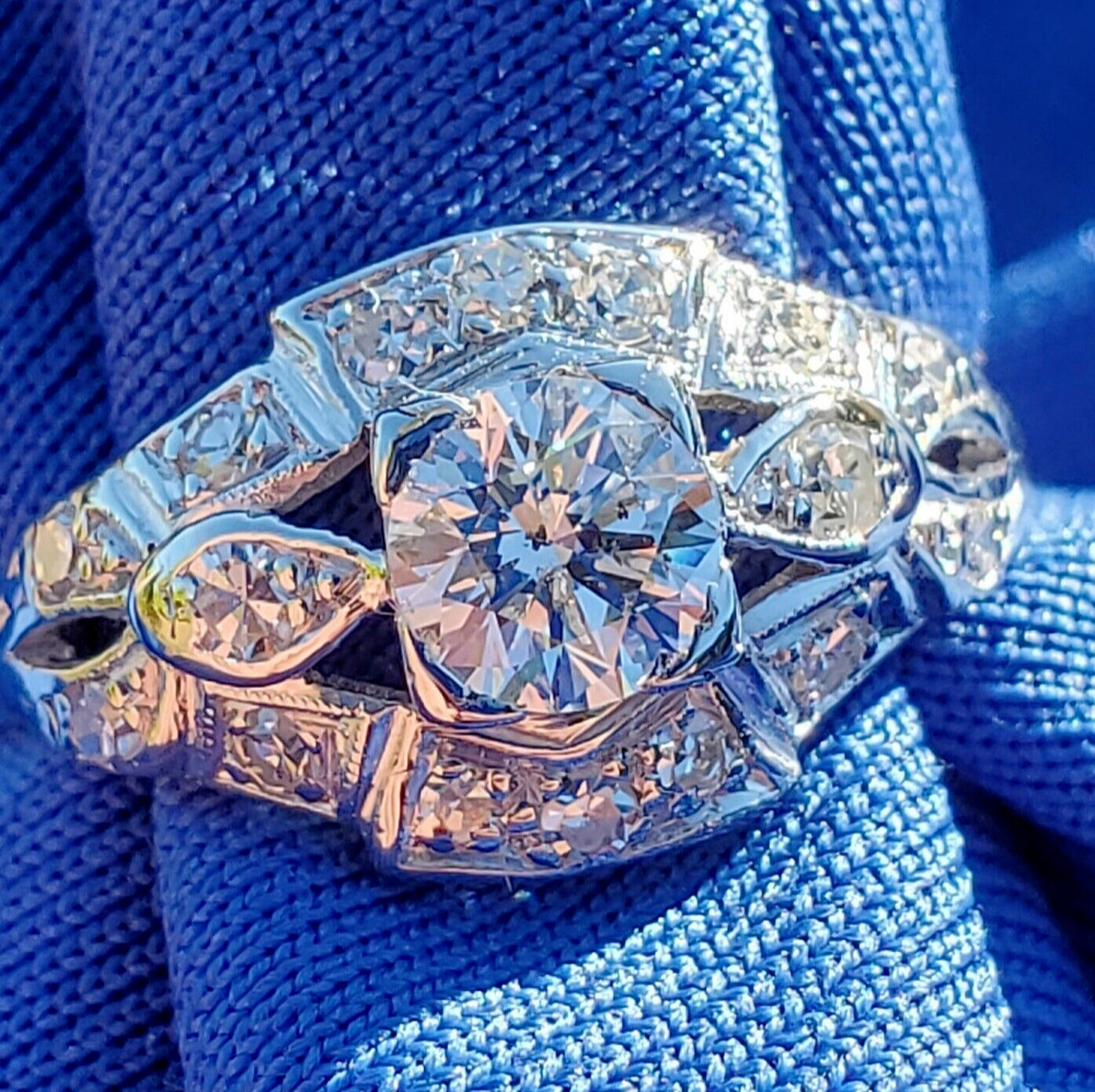 ORIGINAL EARTH MINED DIAMOND Deco Engagement Ring Antique Platinum Solitaire S 6