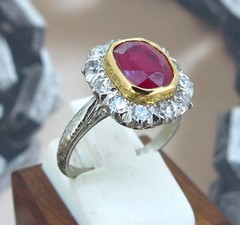 1.50 ct Ruby 18k Yellow & White Gold .35 ctw Diamonds Antique Ring Size 6.75