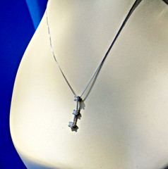 EARTH MINED DIAMOND Deco 3 STONE Style Necklace Box Chain 18 inch SOLID 14K GOLD