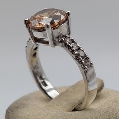 Vintage 925 Sterling Silver Champagne CZ Solitaire Engagement Ring Size 6.5