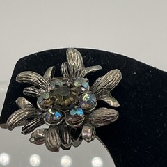 Vintage Selro Selini Aurora Borealis Rhinestone Clip-On Earrings Signed Floral