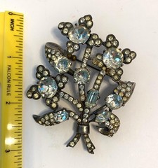 Vintage Eisenberg Original 1940s Sterling Silver Rhinestone Pin Brooch Large 3″