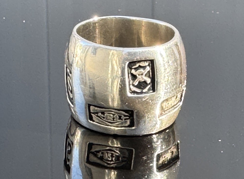 Vtg Vass Ludacer Sterling Silver Wide Hallmark Biker Ring Band Sz 9.75 Fit 9.25+