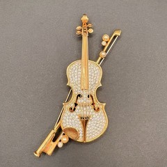 Vintage Swarovski Violin Crystal Faux Pearls Brooch Large Swan Signed Retired 4″