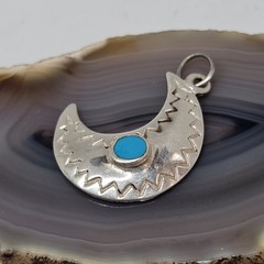 Sterling Silver 925 Crescent Moon Turquoise Stone Charm Pendant Southwestern