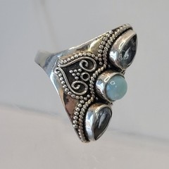 925 Sterling Silver INDIA PTI Blue Topaz & Larimar Ring Size 9.5 – 7.5g JTV gem