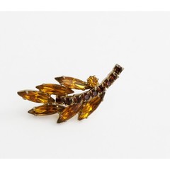 1960s Leaf Brooch Rhinestones Gold Metal Autumn Colors Fall Jewelry Vintage Pin