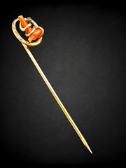 4pc Antique Victorian Gold Fill Mediterranean Coral Jewelry Set Brooch Necklace