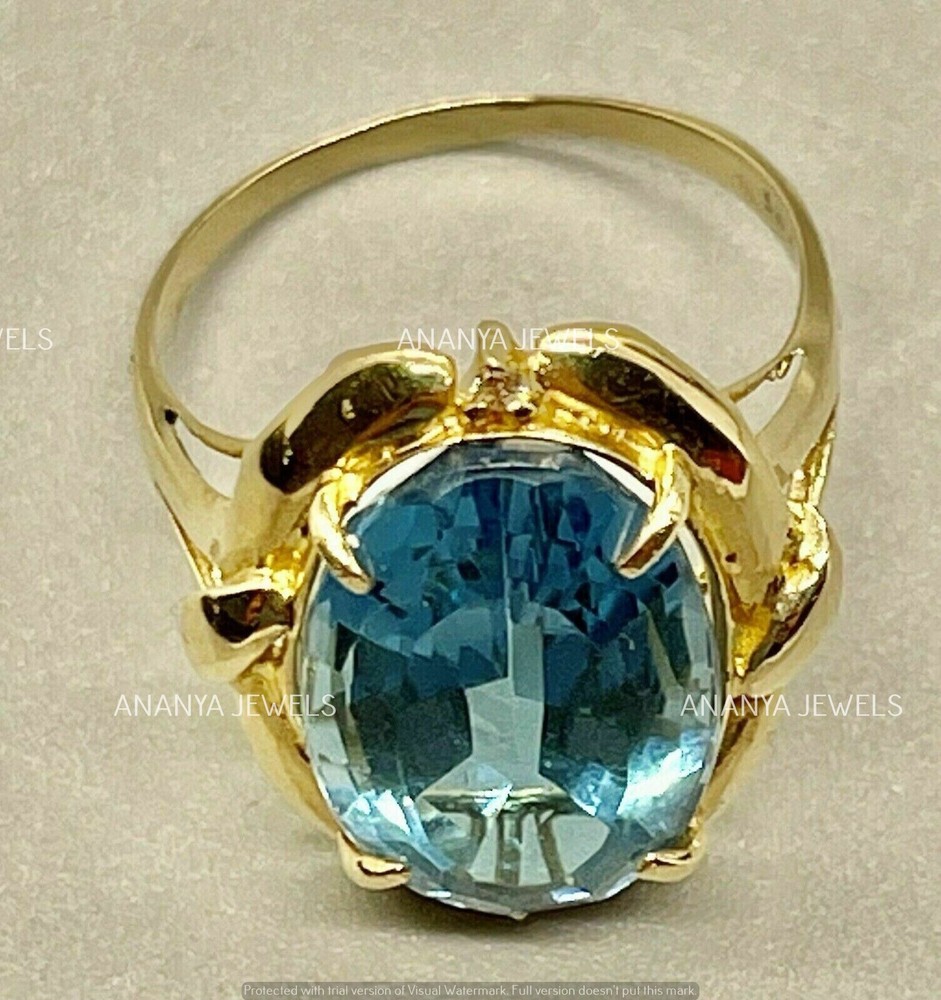 4.00 CT Oval Cut Lab-Created Topaz Solitaire Vintage Ring 14K Yellow Gold Plated