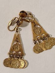 Vintage Gold Tone French Coin Chandelier Clip On Earrings Republique Francaise