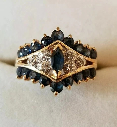 Art Deco Style Marquise Cut Lab Created Diamond 14k Yellow Gold FN Wedding Ring