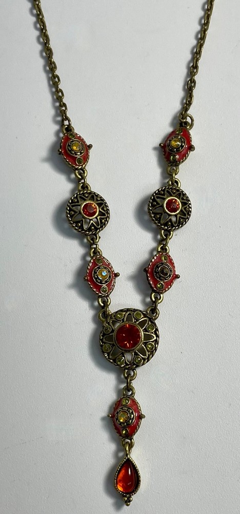 Vintage Orange, Red Czech Drop Necklace Tear Drop Statement