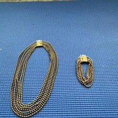 Vintage 1930s Art Deco multi-strand ball chain necklace and bracelet set.