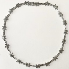 Vintage LD 925 Sterling Silver Crystal Floral Link Necklace 18” Bridal Wedding