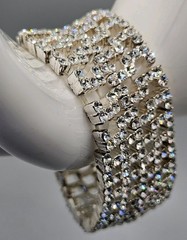 Rhinestone Wide Bracelet Stretch Band Clear Glass Stones Sparkling Party