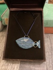 Fish Necklace Glass Metal Boho Nylon Cord One Of A Kind 26” Approx Sea Beach