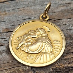 Vintage 18K Yellow Gold Saint Anthony Religious Charm Pendant 750 for Necklace