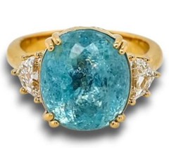 LARGE 8.79CT DIAMOND & AAA PARAIBA TOURMALINE 18K YELLOW GOLD 3D ENGAGEMENT RING