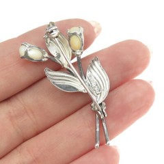 THEODORE KLOTZ 835 Silver Antique Germany Faux Pearl Flower Pin Brooch