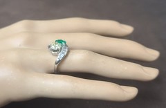 2.28ct. Platinum Vintage Art Deco Natural Emerald Diamond Toi Et Moi Ring GIA