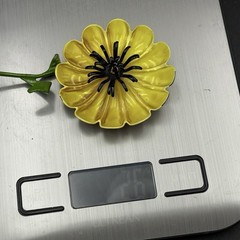 Vintage 3D Enamel Metal Flower Brooch Pin Yellow Daisy Black Center With Stem