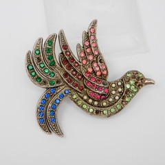 Vintage Pot Metal Brooch Large Bird Figural Pin Multicolor Rhinestones 2.6″